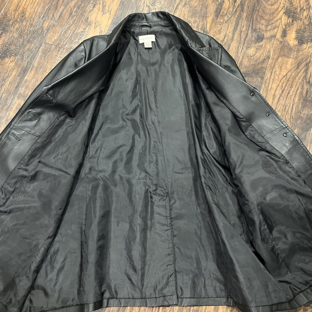 Vtg Newport News‎ Black Leather Long Overcoat Women's Size 22W Matrix/ Mob - Picture 3 of 12